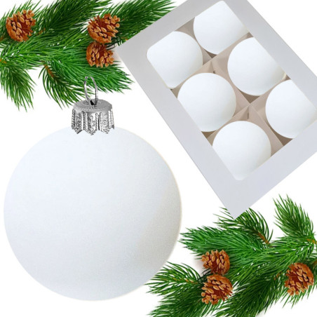 Bombki choinkowe szklane 8cm białe wapno - 6szt/op.