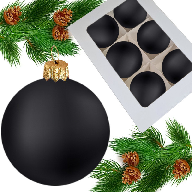 Bombki choinkowe szklane 8cm czarne wapno - 6szt/op.