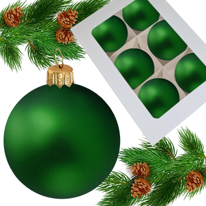 Bombki choinkowe szklane 8cm zielone matowe - 6szt/op.