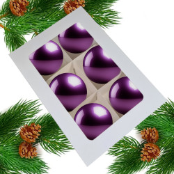 Bombki choinkowe szklane 80mm fiolet perła, bombki ciemno fioletowe 8cm, opakowanie bombek, bombki glamour, fiolet biskupi, play