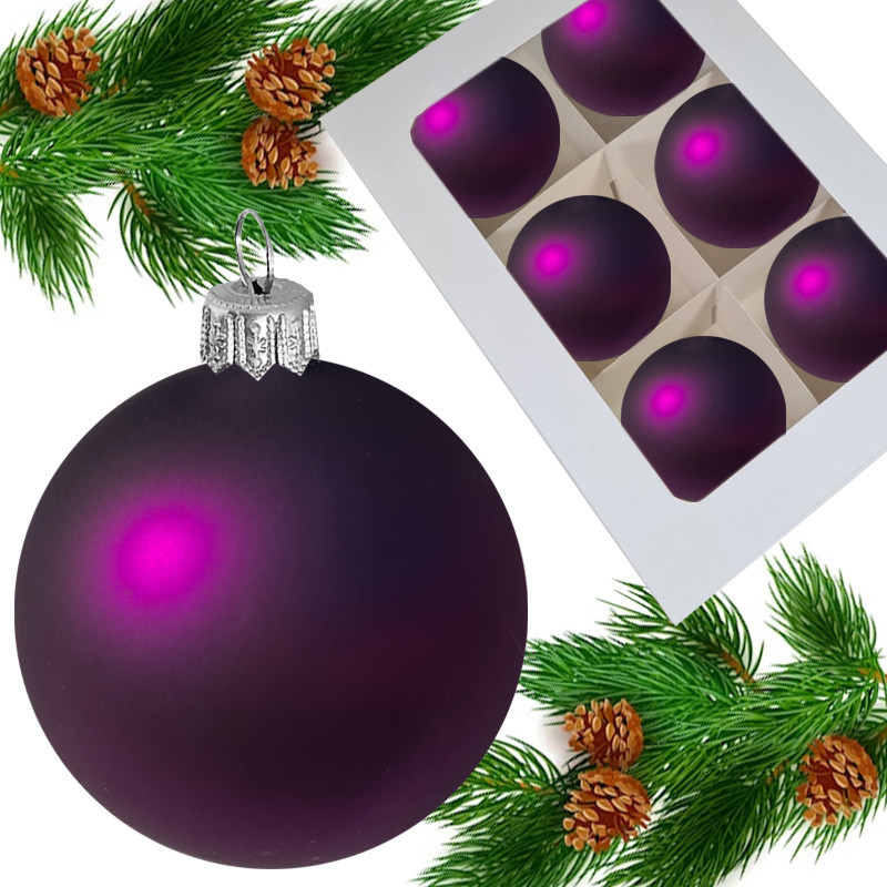 Bombki choinkowe szklane 8cm fiolet matowy - 6szt/op.